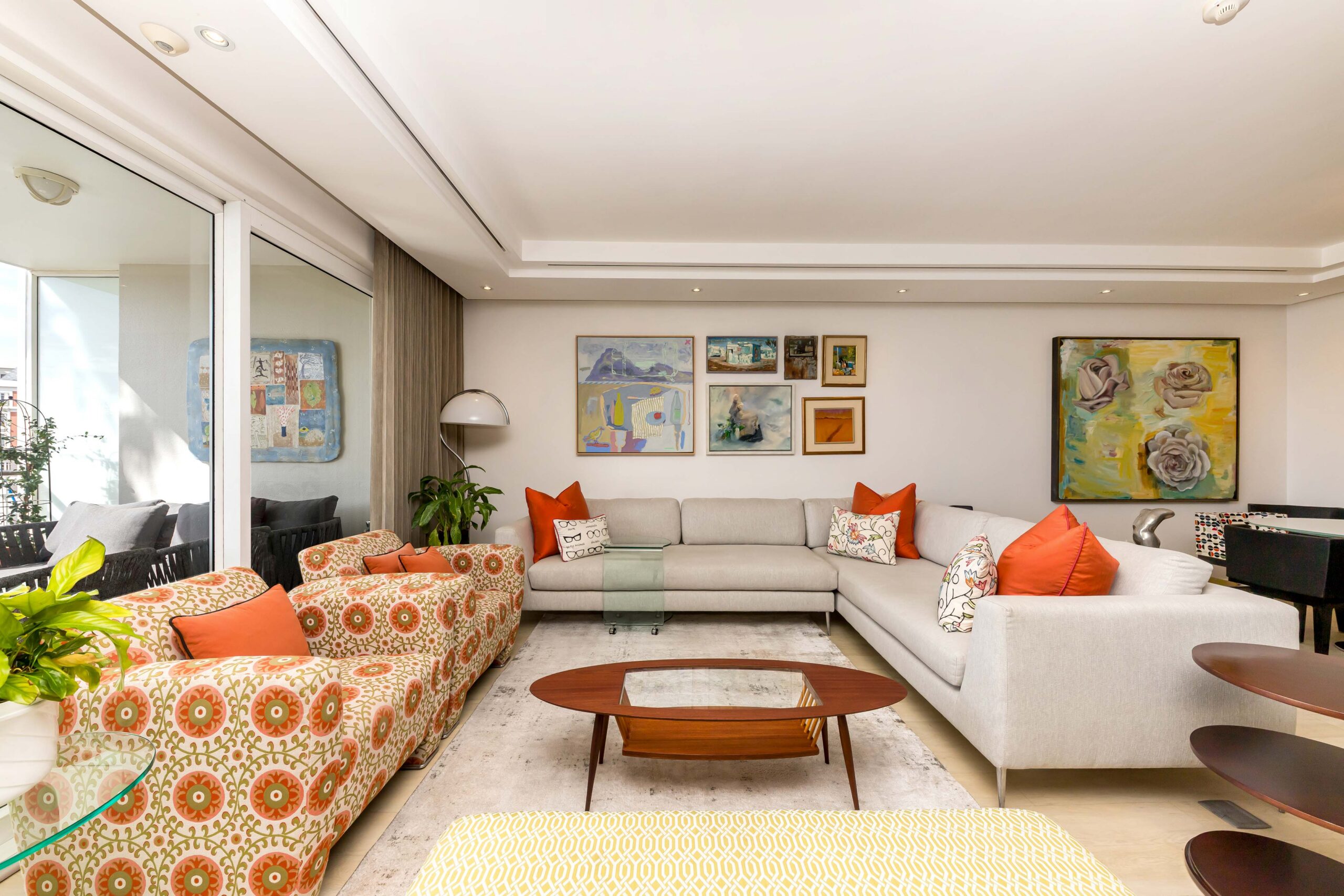 Parergon 106 lounge seating area with curated artwork